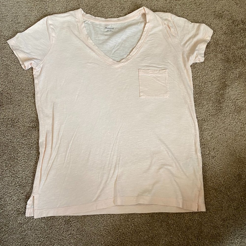 Madewell Peach/Pink Short Sleeve V Neck Top with Pocket